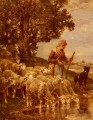 羊の群れに水をやる羊飼いの動物家 シャルル・エミール・ジャック